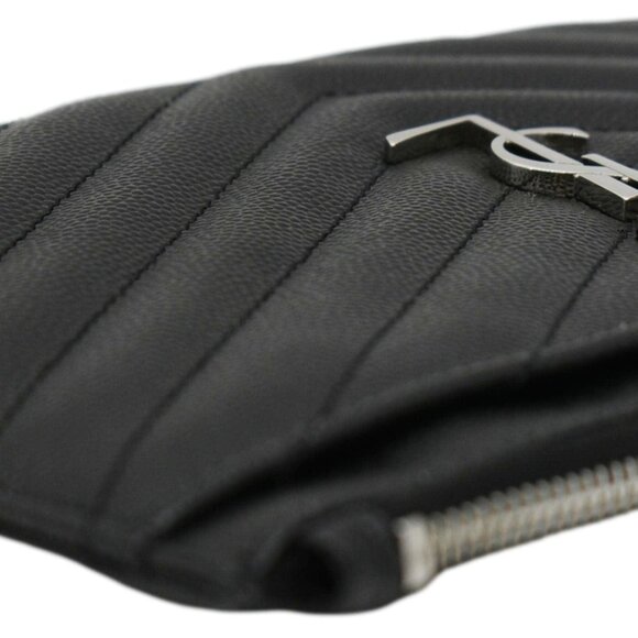 YVES SAINT LAURENT Monogram Bill Grain De Poudre Chevron Leather Zip Pouch Black - Picture 4 of 12